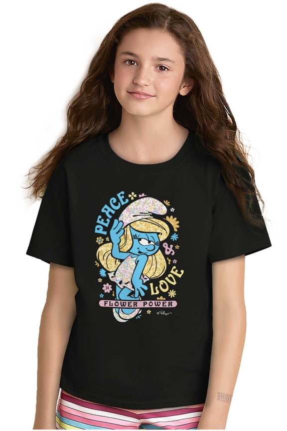 Smurfette Peace Love Flower Power Girls Kids T Shirt Tees Teen Brisco Brands X