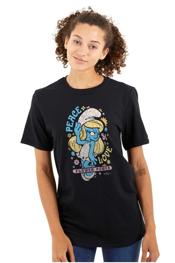 Smurfette Peace Love Flower Power Women Plus Size Graphic Tee Tees Brisco Brands 2X