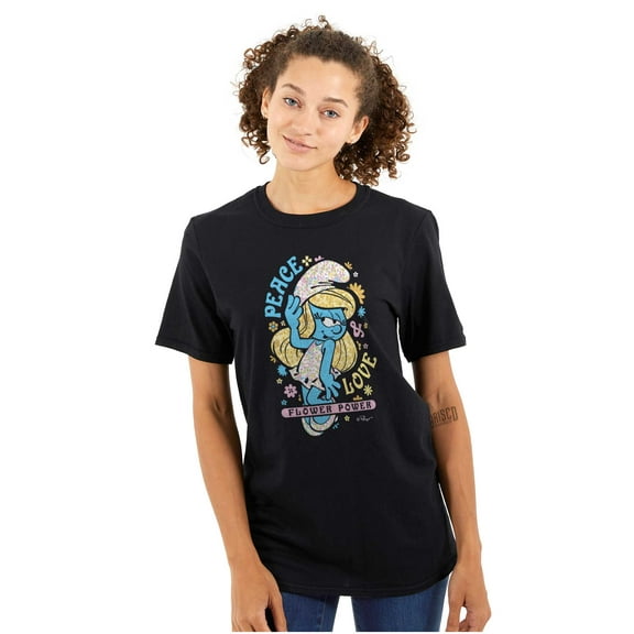 Smurfette Peace Love Flower Power Women's Graphic T Shirt Tees Brisco Brands L