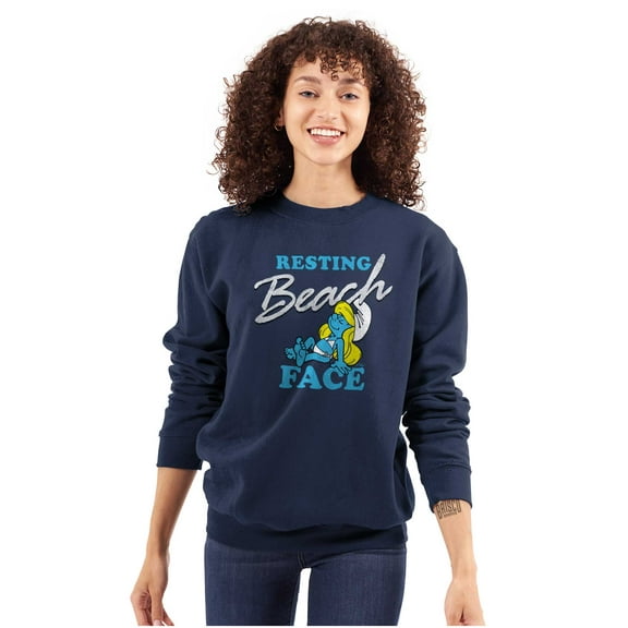 Smurfette Resting Beach Face Smurfs Women Crewneck Sweatshirt Brisco Brands S