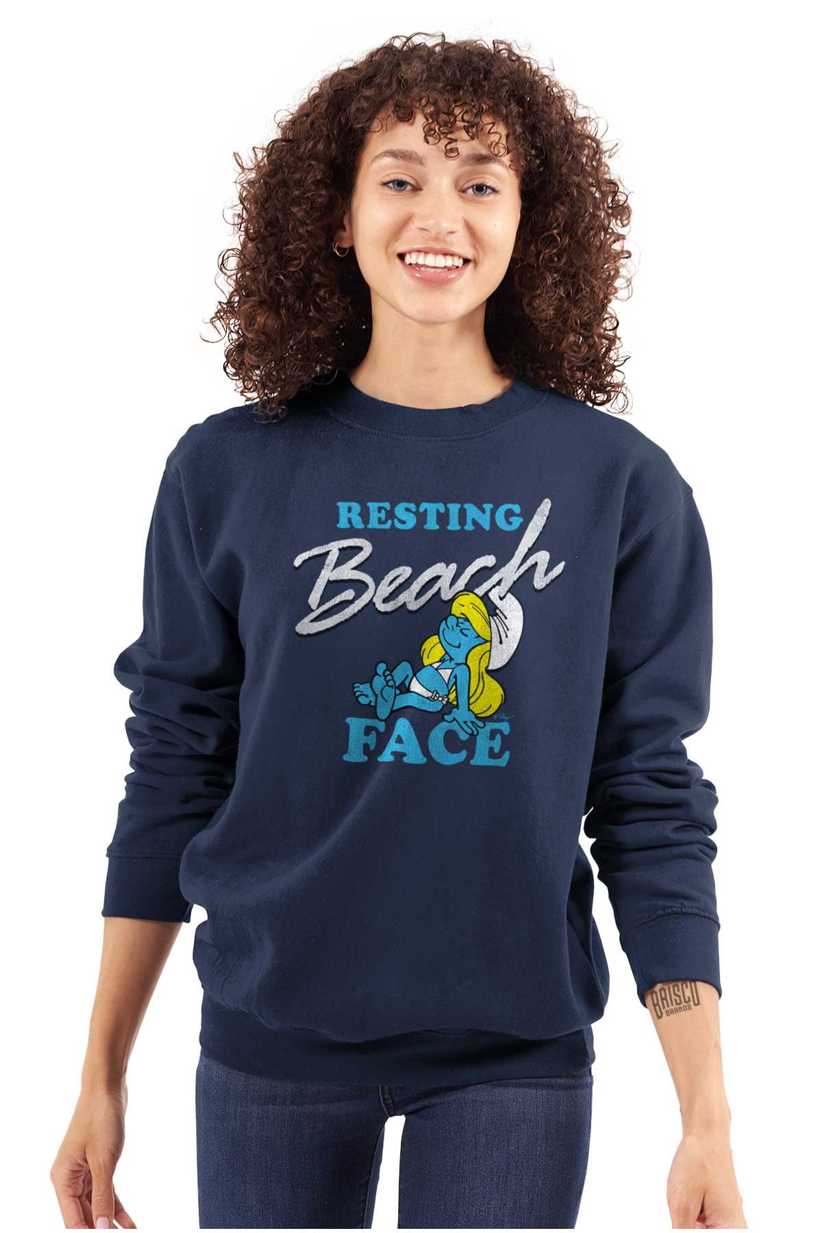 Smurfette Resting Beach Face Smurfs Women Crewneck Sweatshirt Brisco ...