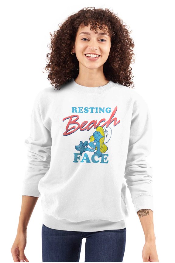 Smurfette Resting Beach Face Smurfs Women Crewneck Sweatshirt Brisco Brands X