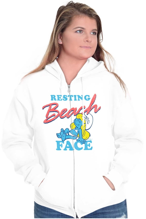 Smurfette Resting Beach Face Smurfs Zip Hoodie Sweatshirt Women Brisco Brands L