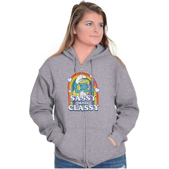 Smurfette Sassy Classy Smurf Rainbow Zip Hoodie Sweatshirt Women Brisco Brands S
