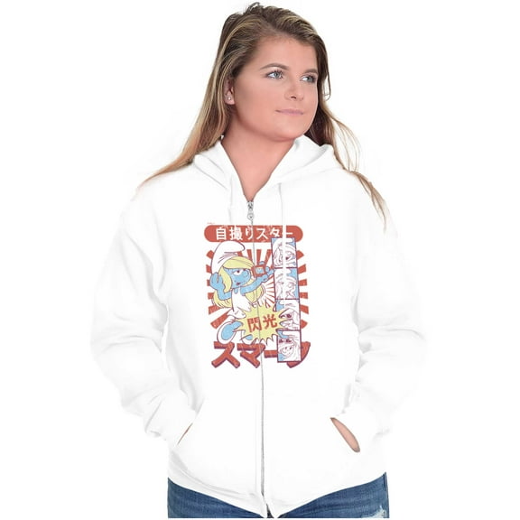 Smurfette Selfie Cute Smurf Fan Otaku Zip Hoodie Sweatshirt Women Brisco Brands L