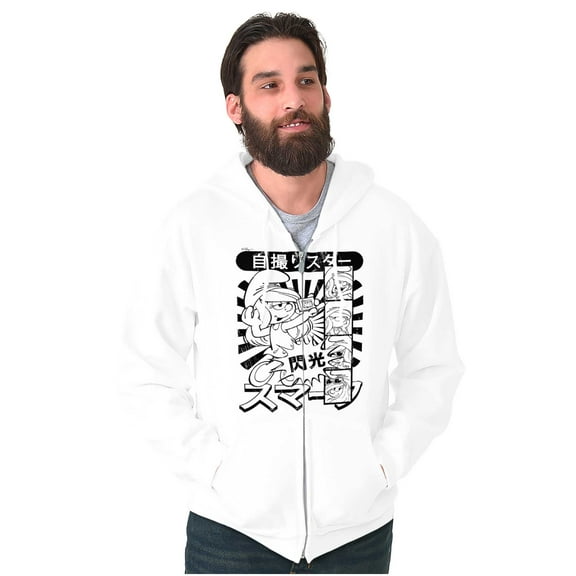 Smurfette Selfie Kanji Manga Comic Zip Up Hoodie Men's Women's Brisco Brands S