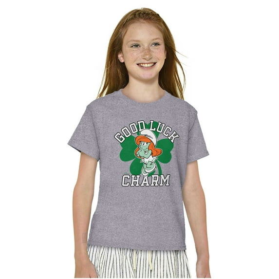 Smurfette St Paddys Good Luck Charm Girls Kids T Shirt Tees Teen Brisco Brands L