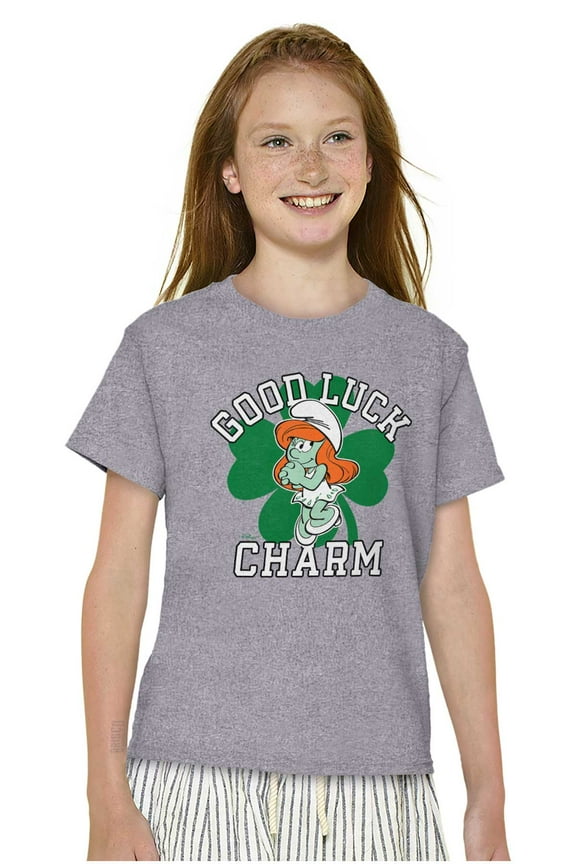 Smurfette St Paddys Good Luck Charm Girls Kids T Shirt Tees Teen Brisco Brands L
