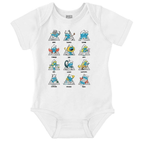 Smurfs Astrology Cartoon Zodiac Signs Romper Boys or Girls Infant Baby Brisco Brands 18M