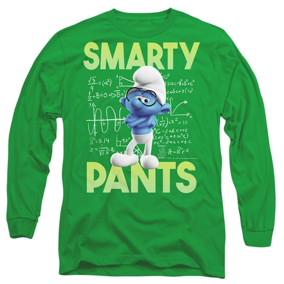 Smurfs Brainy Unisex Adult Long-Sleeve T Shirt,Brainy Kelly Green,Medium