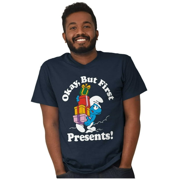 Smurfs Cartoon Christmas Presents Men's Graphic T Shirt Tees Brisco Brands S