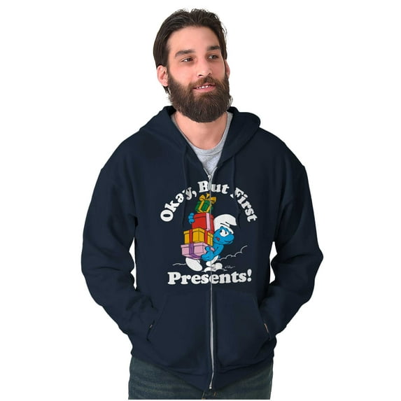 Smurfs Cartoon Christmas Presents Unisex Plus Size Zip Hoodie Brisco Brands 3X