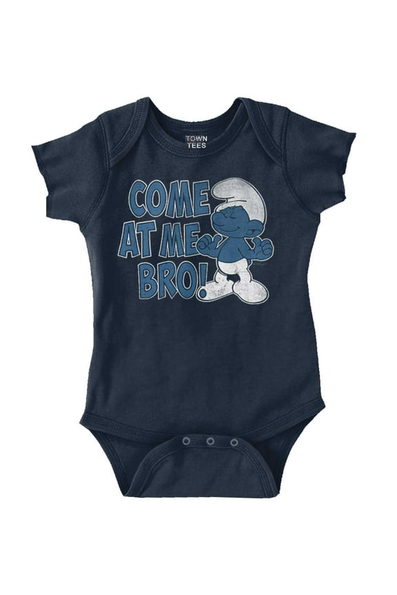 Smurfs Cartoon Come At Me Bro Funny Romper Boys or Girls Infant Baby Brisco Brands NB