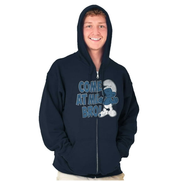 Smurfs Cartoon Come At Me Bro Funny Unisex Plus Size Zip Hoodie Brisco Brands 5X