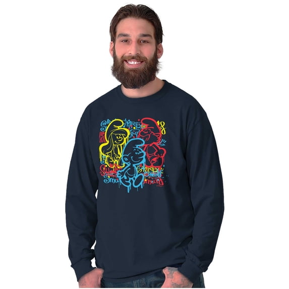 Smurfs Characters Retro 90s Graffiti Long Sleeve TShirt Men Women Brisco Brands X