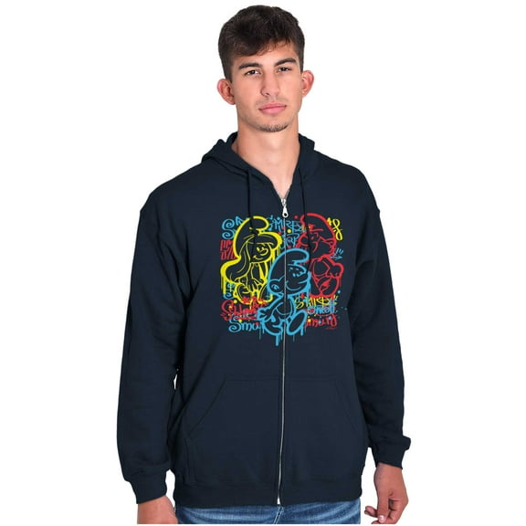 Smurfs Characters Retro 90s Graffiti Unisex Plus Size Zip Hoodie Brisco Brands 2X