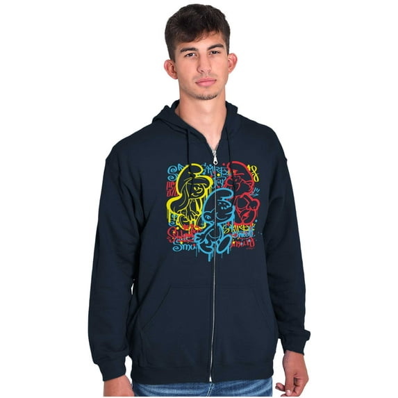 Smurfs Characters Retro 90s Graffiti Zip Up Hoodie Men's Women's Brisco Brands S