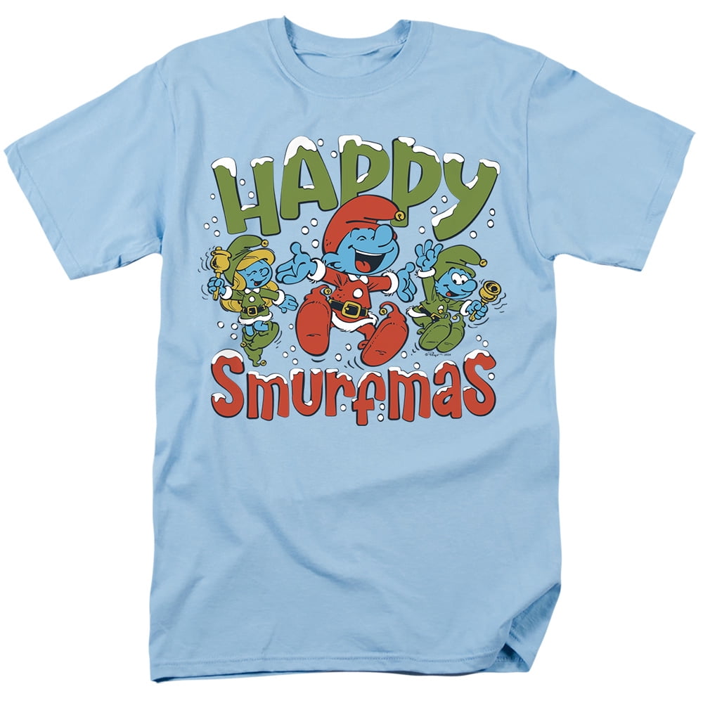 Smurfs Christmas, Happy Smurfmas Unisex Adult T Shirt, Light Blue ...