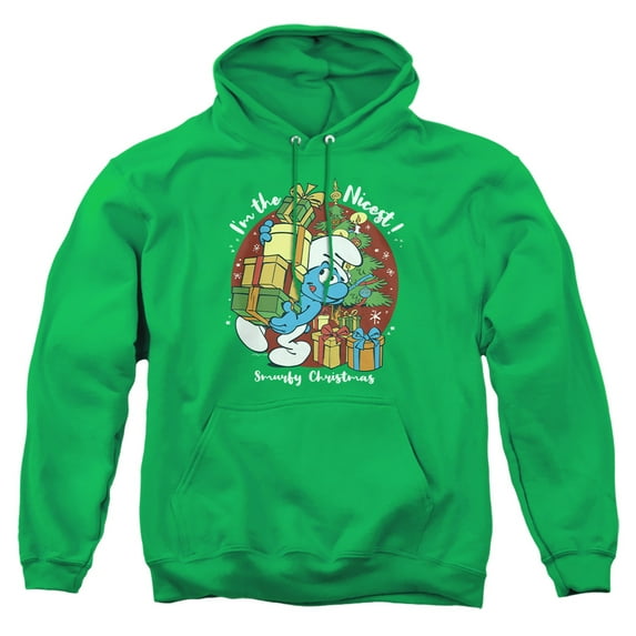 Smurfs Christmas, I'm The Nicest Adult Pull-Over Hoodie, Kelly Green, Medium