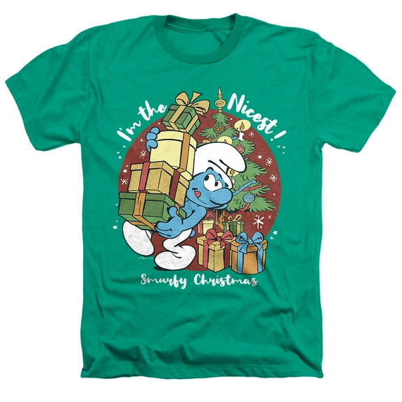 Smurfs Christmas, I'm The Nicest Unisex Adult Heather T Shirt, Kelly Green Heather, 2X-Large