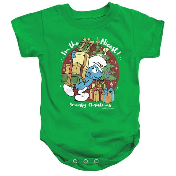 Smurfs Christmas, I'm The Nicest Unisex Infant Snap Suit for Baby, Kelly Green, Small