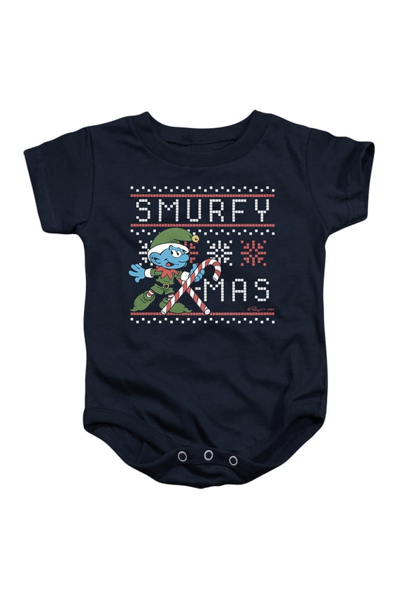 Christmas Smurfy Candy Cane X-mas Unisex Infant Snap Suit for Baby, Navy, Large