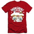 thumbnail image 1 of Smurfs Christmas Snow, Smurf And Smile Unisex Adult Canvas Brand T Shirt, Red, Large, 1 of 3