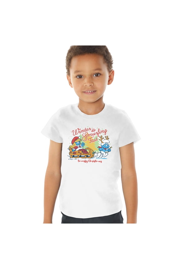Christmas Winter Is Smurfing Fast Smurfette Kids T Shirt (2) for Toddler Boys and Girls, White