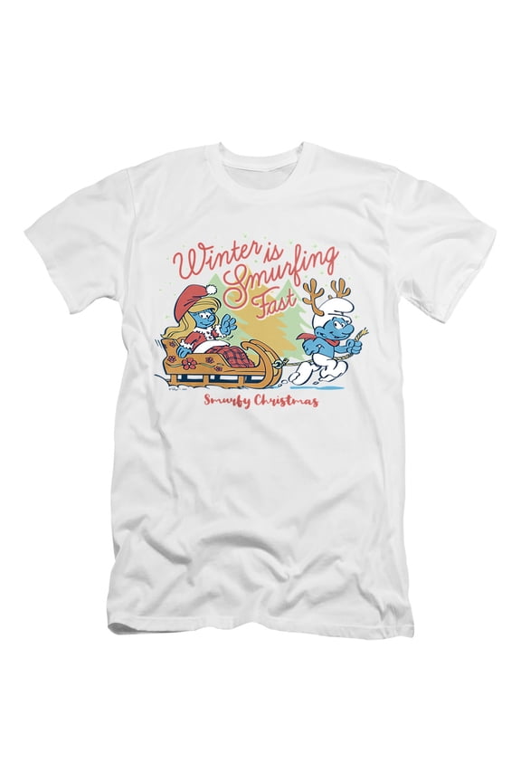 Christmas Winter Is Smurfing Fast Smurfette Unisex Adult Canvas Brand T Shirt, White, 2X-Large