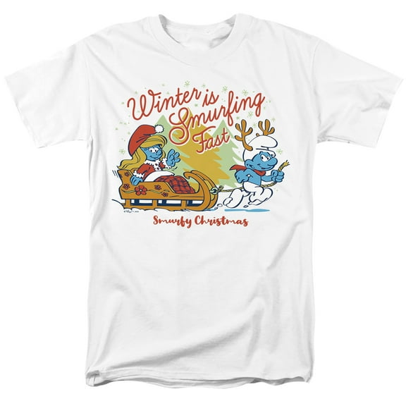 Smurfs Christmas Winter Is Smurfing Fast Smurfette Unisex Adult T Shirt, White, 6X-Large