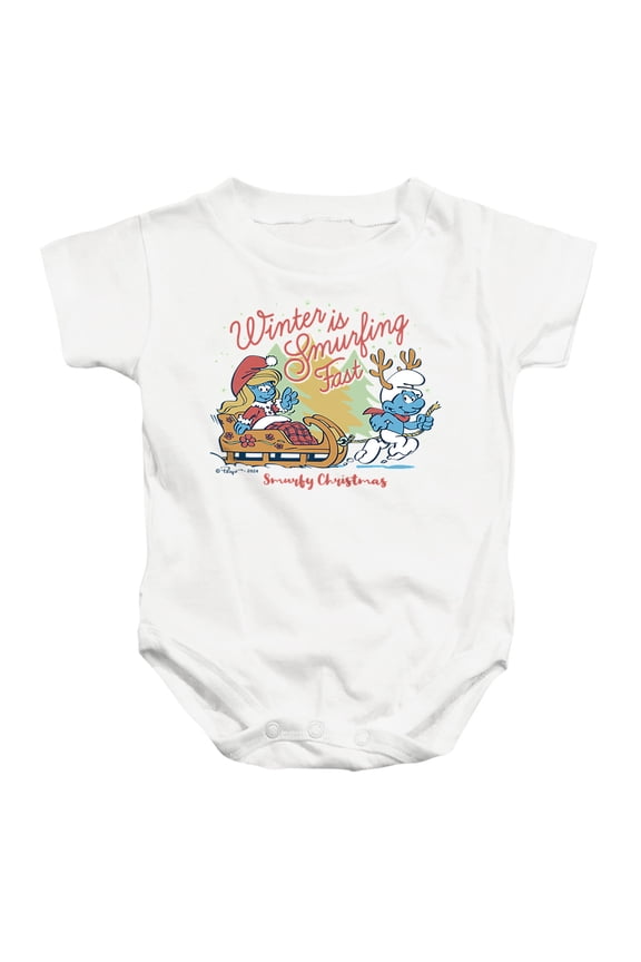 Christmas Winter Is Smurfing Fast Smurfette Unisex Infant Snap Suit for Baby, White, Medium