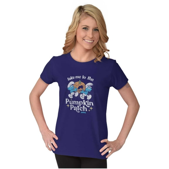 Smurfs Cute Halloween Pumpkin Patch Women's T Shirt Ladies Tee Brisco Brands S