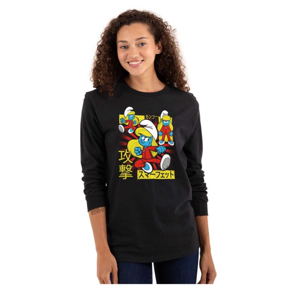 Smurfs Cute Kung Fu Smurfette Otaku Women's Long Sleeve T Shirt Brisco Brands S