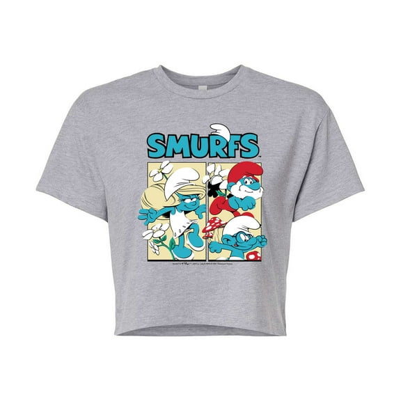 Smurfs - Grid - Juniors Cropped Graphic T-Shirt