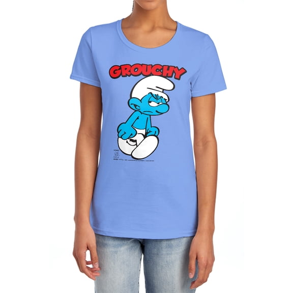 Smurfs Grouchy Women's T Shirt,Grouchy Carolina Blue,Large
