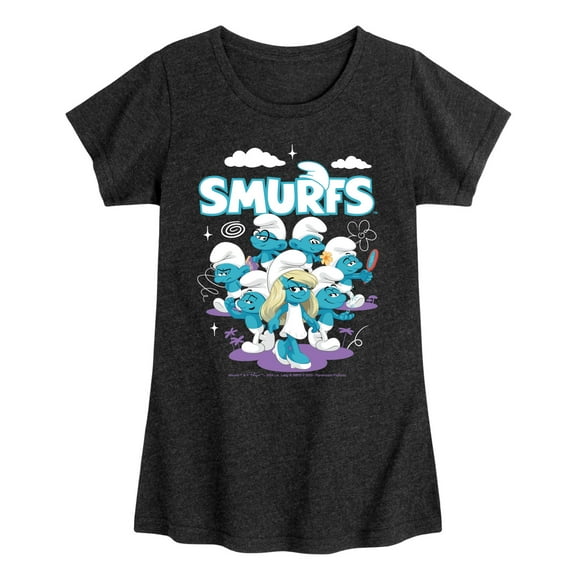Smurfs - Group Logo - Toddler And Youth Girls Fitted Short Sleeve Graphic T-Shirt