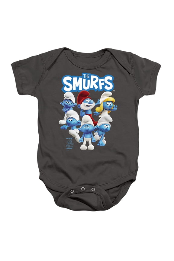 Smurfs Group Shot Unisex Infant Snap Suit for Baby,Charcoal Charcoal,6 Months