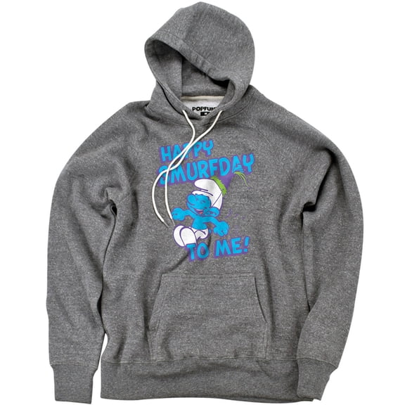 Smurfs Happy Smurfy Day To Me Unisex Adult Slim Fit Pull-Over Heather Hoodie, Athletic Heather, Medium