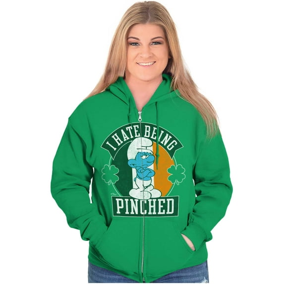 Smurfs Hate Being Pinched St Paddy Zip Up Hoodie Men's Women's Brisco Brands S