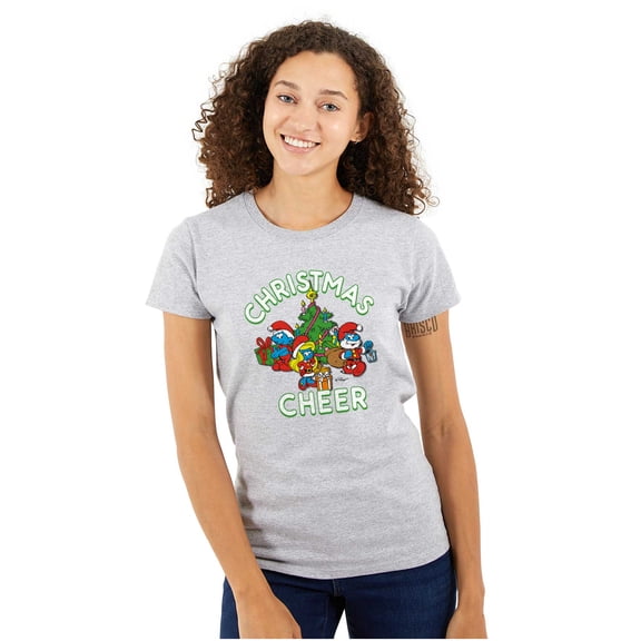 Smurfs Holiday Christmas Cheer Women's T Shirt Ladies Tee Brisco Brands S