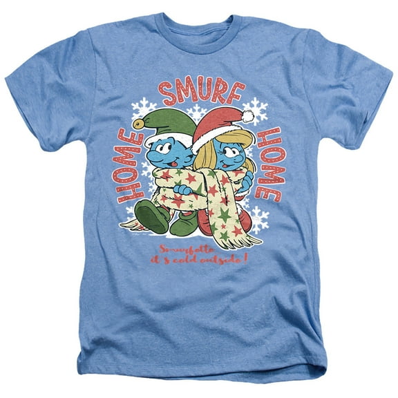 Smurfs Home Smurf Home, Christmas With Smurfette Unisex Adult Heather T Shirt, Light Blue Heather, 2X-Large