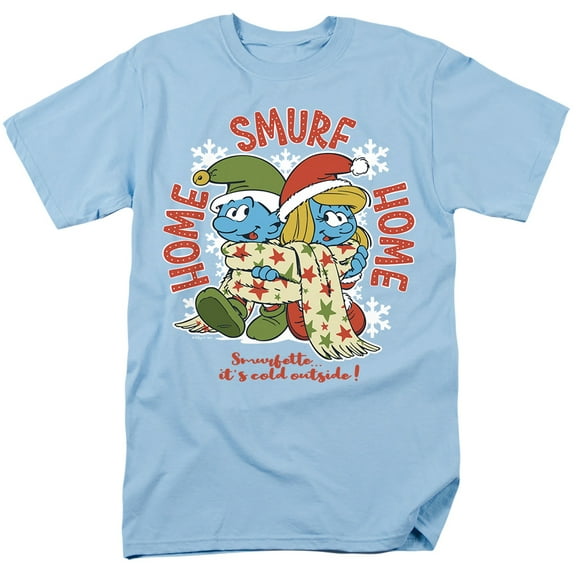 Smurfs Home Smurf Home, Christmas With Smurfette Unisex Adult T Shirt, Light Blue, X-Large