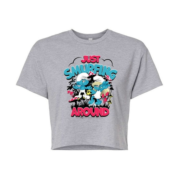 Smurfs - Just Smurfing Around - Juniors Cropped Graphic T-Shirt