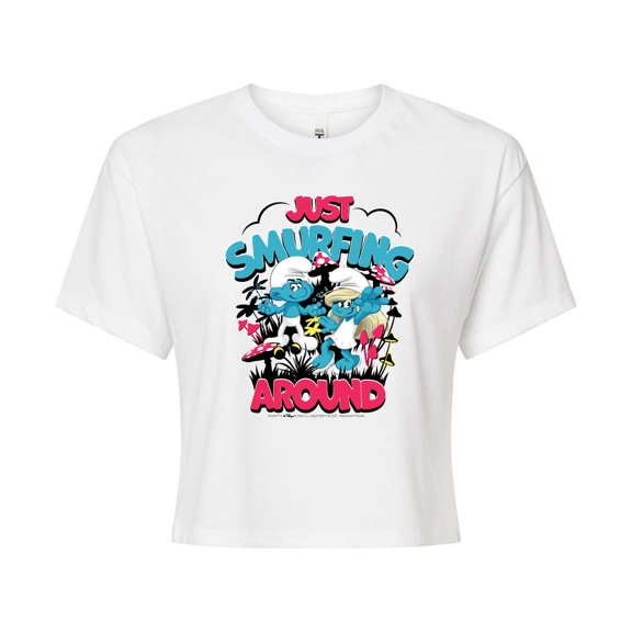 Smurfs - Just Smurfing Around - Juniors Cropped Graphic T-Shirt