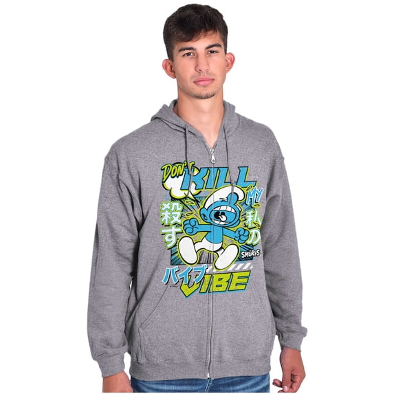 Smurfs Kanji Don't Kill My Vibe Unisex Plus Size Zip Hoodie Brisco Brands 2X