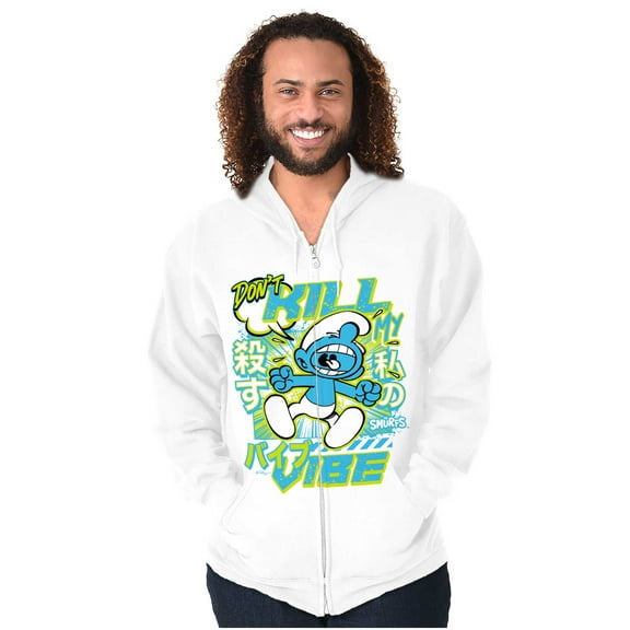 Smurfs Kanji Don't Kill My Vibe Unisex Plus Size Zip Hoodie Brisco Brands 5X