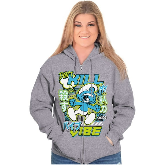 Smurfs Kanji Don't Kill My Vibe Zip Up Hoodie Men's Women's Brisco Brands X