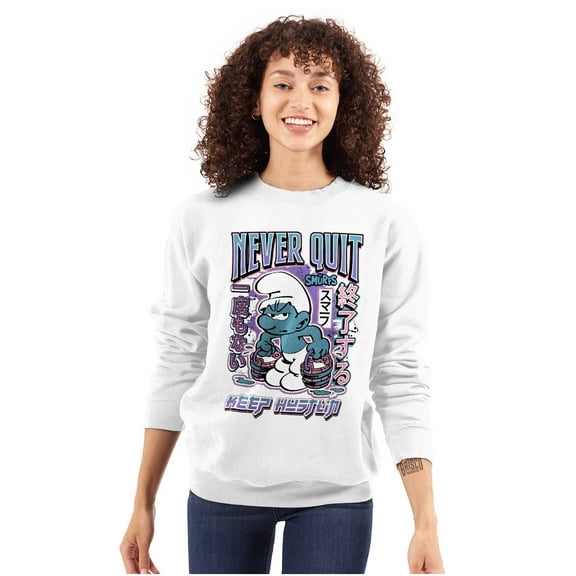Smurfs Kanji Never Quit Keep Hustlin Sweatshirt for Men or Women Brisco Brands S