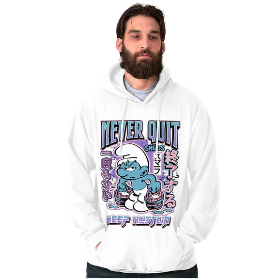 Smurfs Kanji Never Quit Keep Hustlin Unisex Plus Size Hoodie Brisco Brands 2X