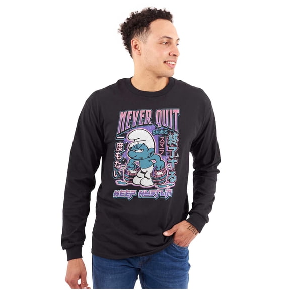 Smurfs Kanji Never Quit Keep Hustlin Unisex Plus Size Long Sleeve Shirt Brisco Brands 2X